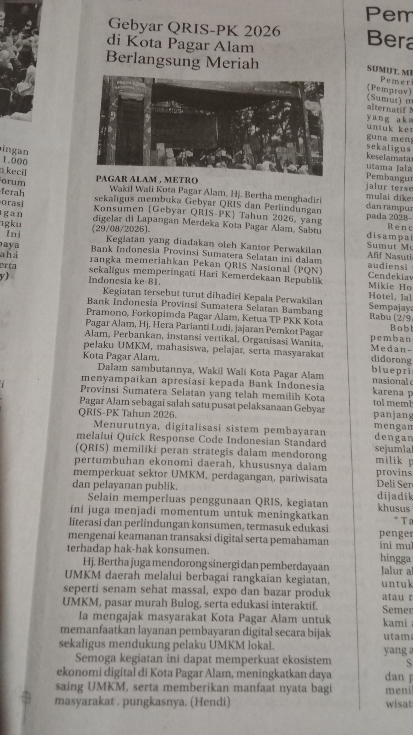 Bukti terbit Gebyar QRIS-PK 2026 di kota pagaralam berlangsung meriah