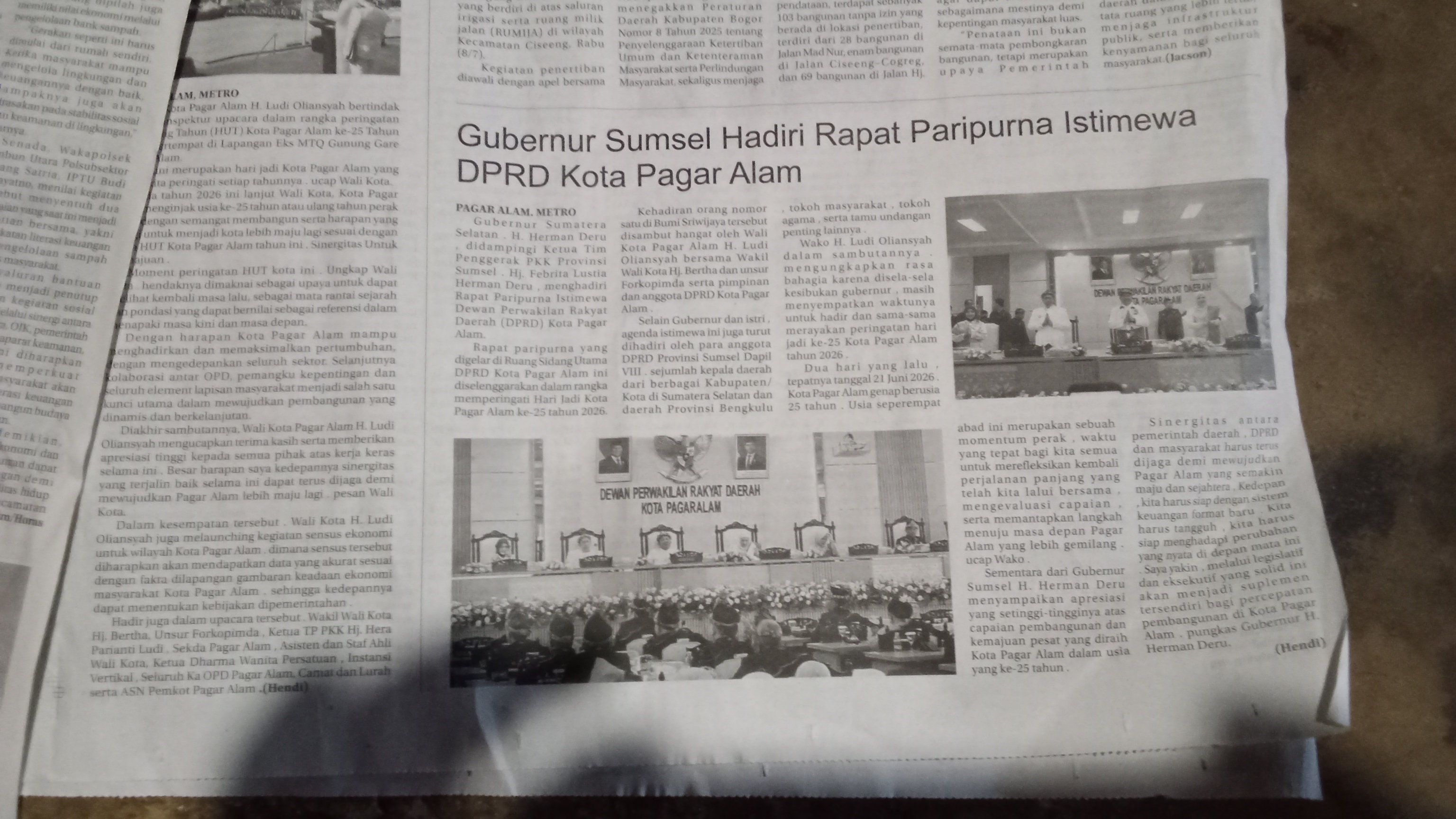 Bukti terbit Gubernur Sumsel hadiri rapat paripurna istimewa DPRD kota pagaralam