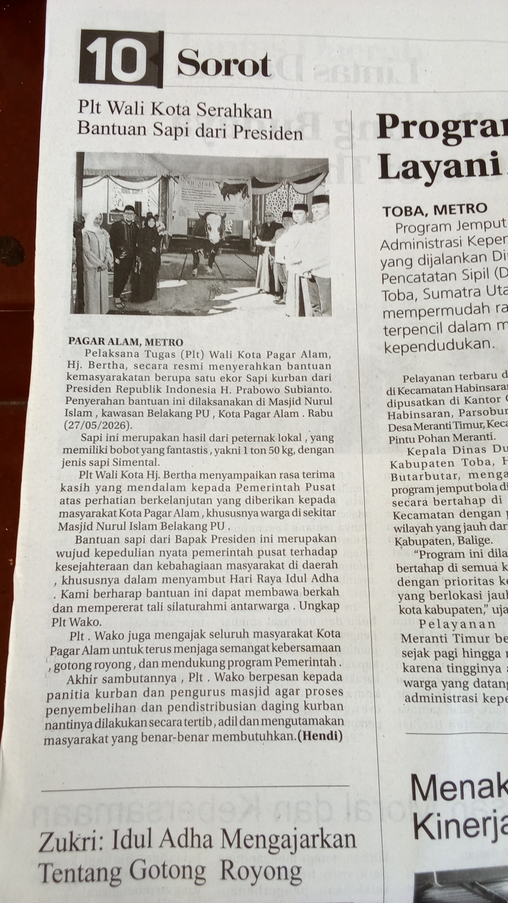 PLT wali kota serahkan bantuan sapi dari presiden